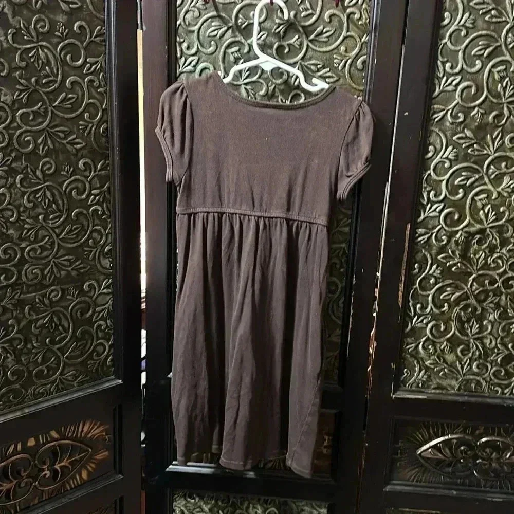 Girls GapKids Solid Brown Dress pockets cap sleeves